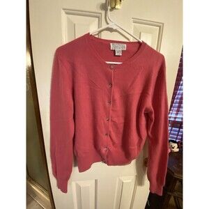SAKS FIFTH AVENUE 100% Cashmere Pink Button up Cardigan Sweater Womens sz M